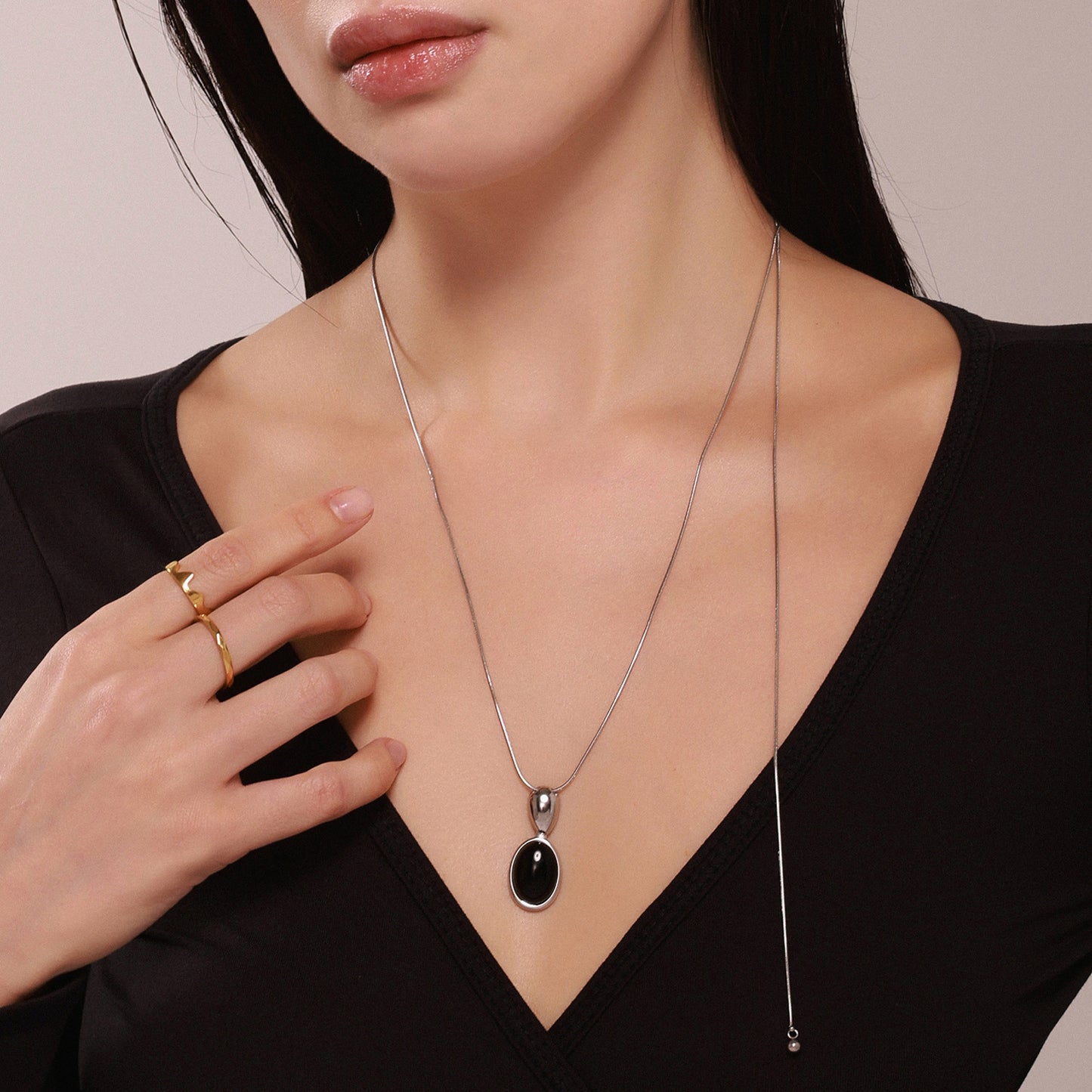 CC14 🌟 Oval Tiger’s Eye & Agate Pendant Necklace – Stainless Steel Long Chain