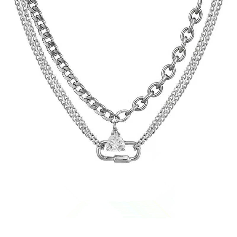 GP02 Triple-Layer Heart Zircon Chain Necklace