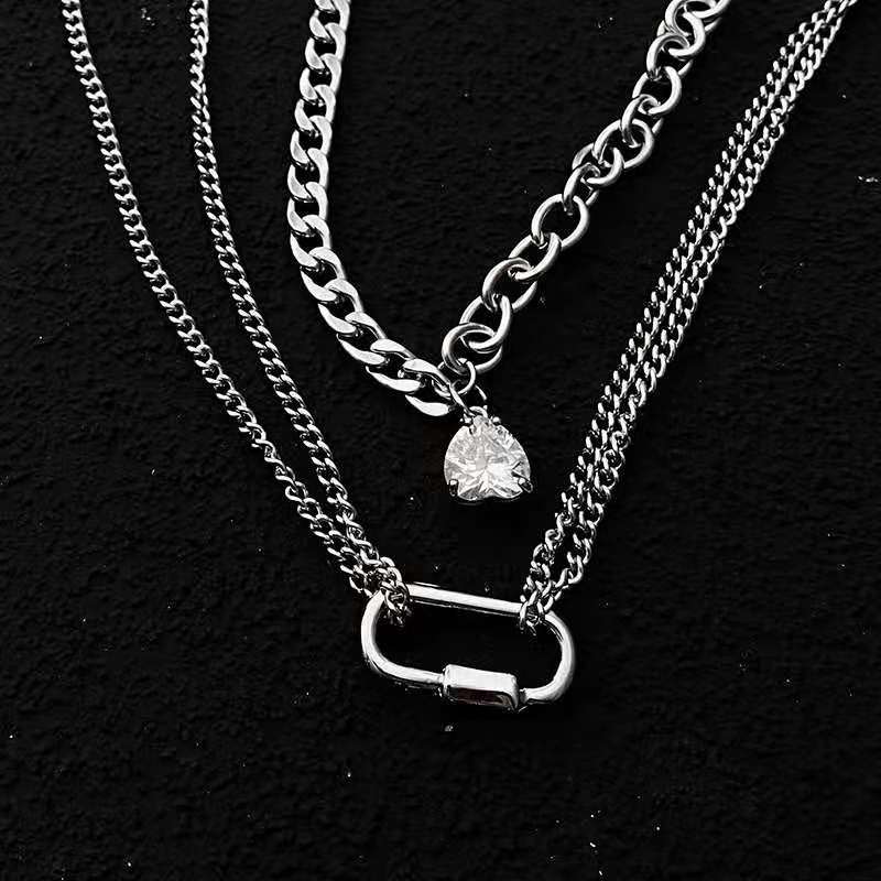 GP02 Triple-Layer Heart Zircon Chain Necklace