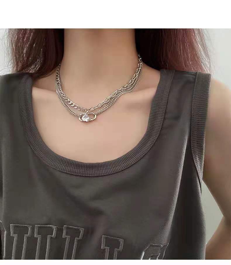 GP02 Triple-Layer Heart Zircon Chain Necklace