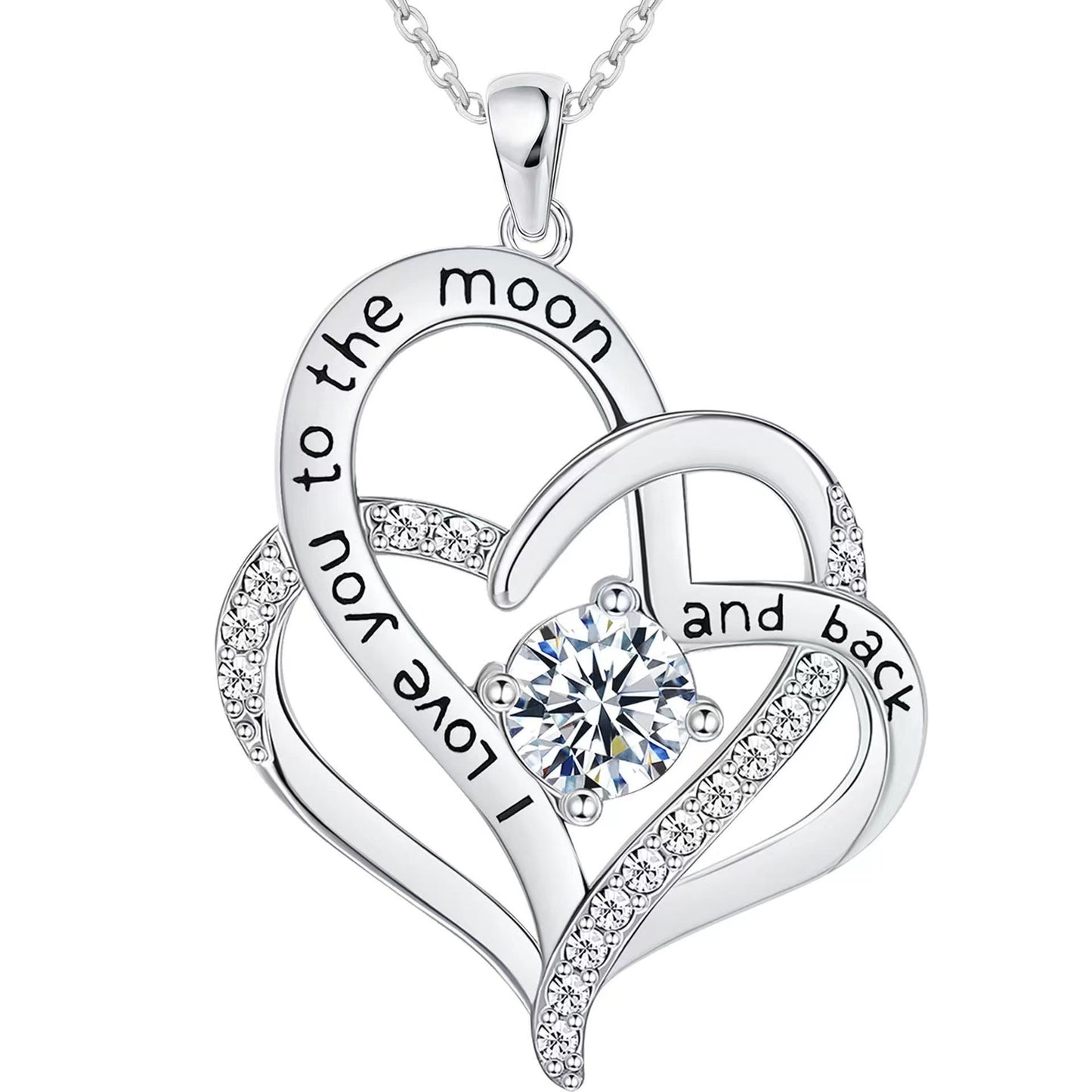 GP08 π "I Love You to the Moon and Back" Heart Necklace β With Sparkling Cubic Zirconia