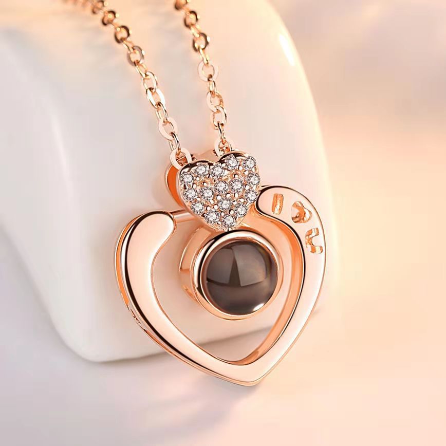 PX25 - Triple/Double Heart Hidden Photo Projection Necklace – Silver / Rose Gold