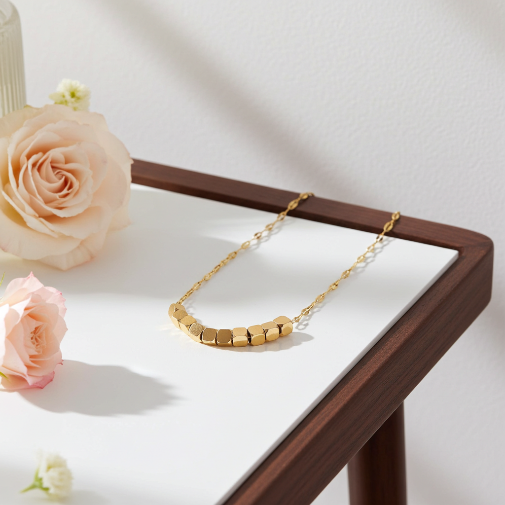 CC01 - Minimalist Gold Cube Bead Necklace | Customizable Geometric Jewelry