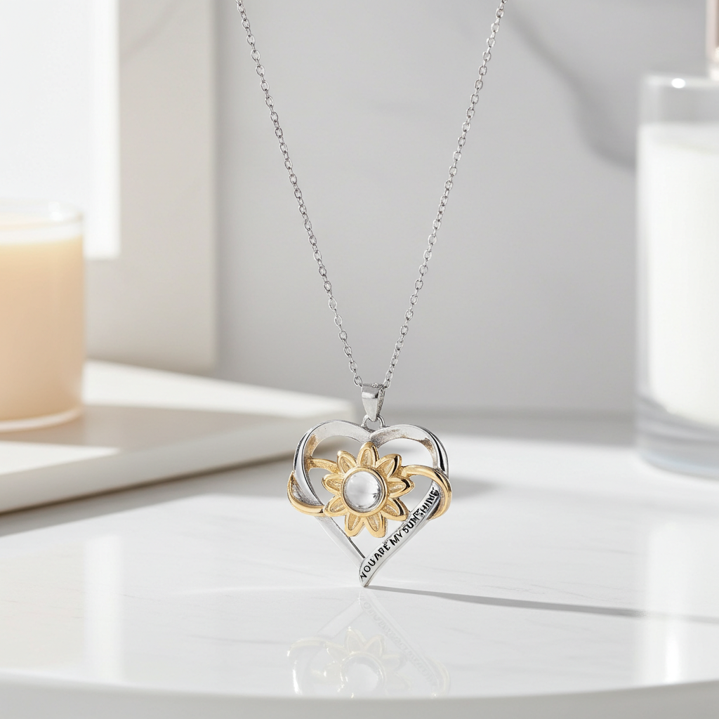 CC13 - Heart & Sunflower S925 Silver Necklace – “You Are My Sunshine”