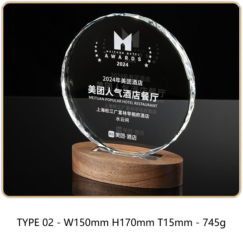 SP09 - Personalized Crystal Trophy with Wooden Base – Custom Engraved Award