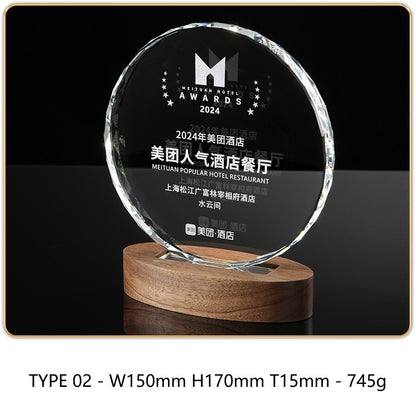 SP09 - Personalized Crystal Trophy with Wooden Base – Custom Engraved Award