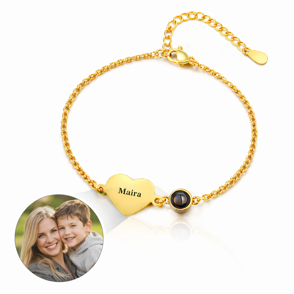 PS33 - Personalized Name & Photo Projection Heart Bracelet