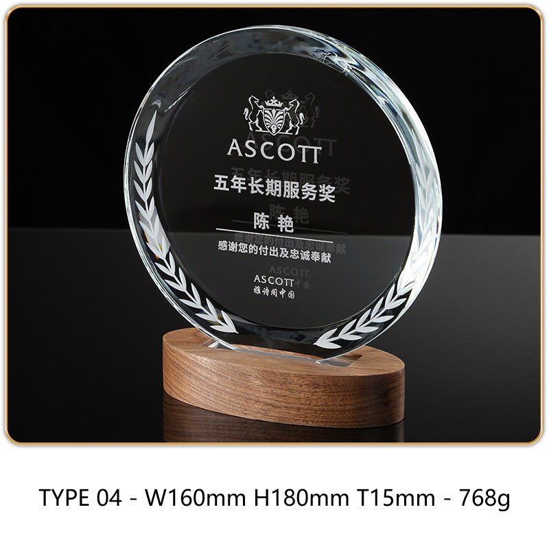 SP09 - Personalized Crystal Trophy with Wooden Base – Custom Engraved Award