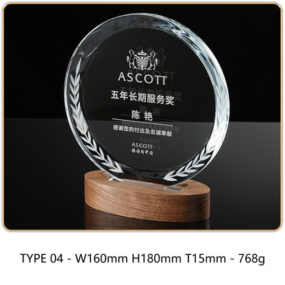 SP09 - Personalized Crystal Trophy with Wooden Base – Custom Engraved Award
