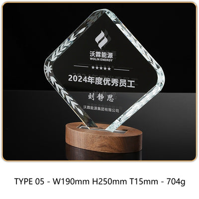 SP09 - Personalized Crystal Trophy with Wooden Base – Custom Engraved Award