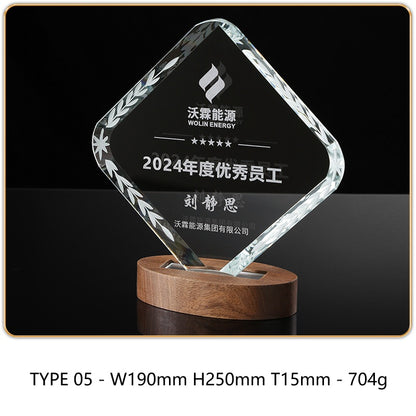 SP09 - Personalized Crystal Trophy with Wooden Base – Custom Engraved Award