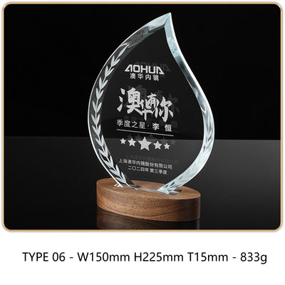 SP09 - Personalized Crystal Trophy with Wooden Base – Custom Engraved Award