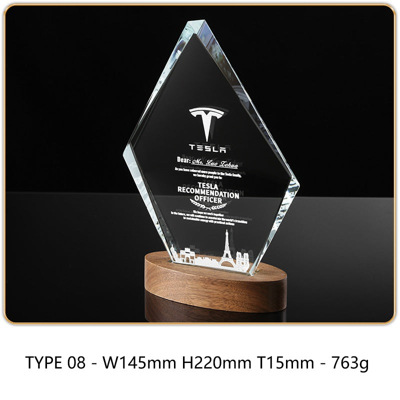 SP09 - Personalized Crystal Trophy with Wooden Base – Custom Engraved Award