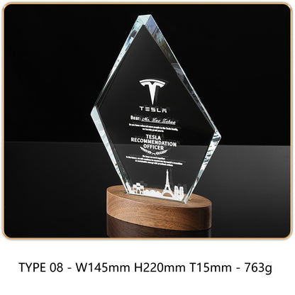 SP09 - Personalized Crystal Trophy with Wooden Base – Custom Engraved Award