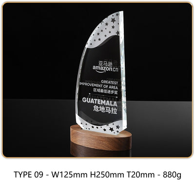 SP09 - Personalized Crystal Trophy with Wooden Base – Custom Engraved Award