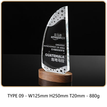 SP09 - Personalized Crystal Trophy with Wooden Base – Custom Engraved Award