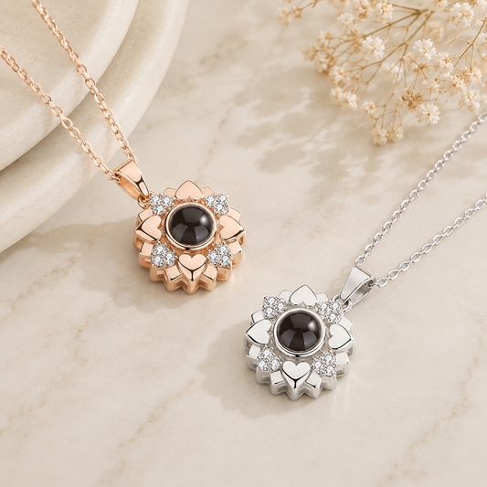 Personalized Heart Bloom Photo Projection Necklace