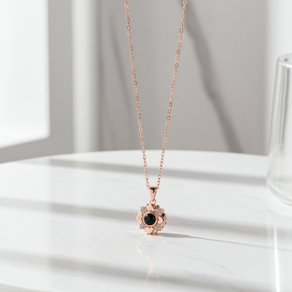 PXS111 - Personalized Heart Bloom Photo Projection Necklace