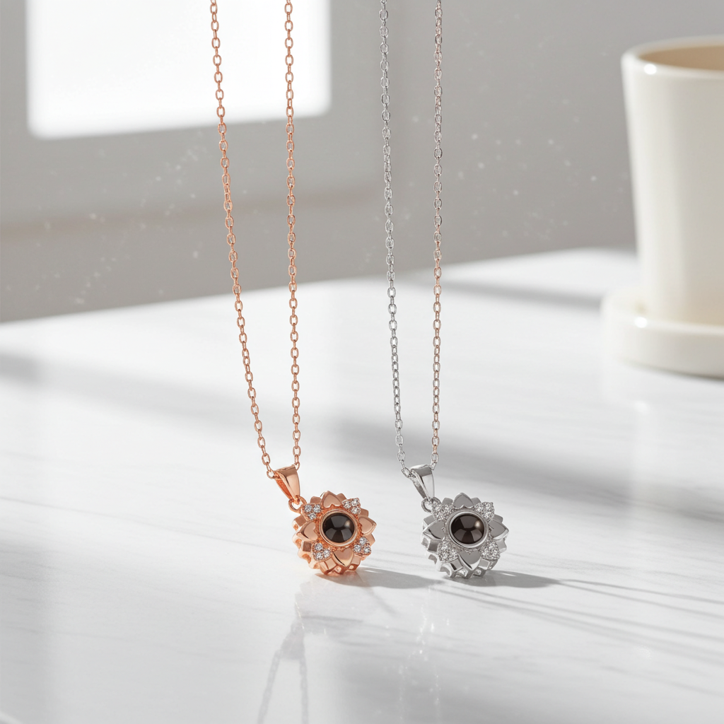 PXS111 - Personalized Heart Bloom Photo Projection Necklace
