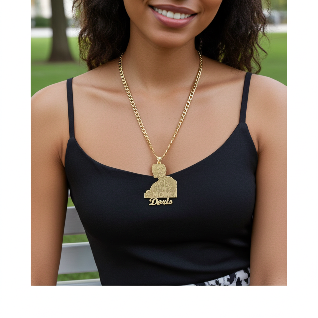 DZ01 - Custom Engraved Photo Pendant Necklace with Name – Eternal Memory Keepsake