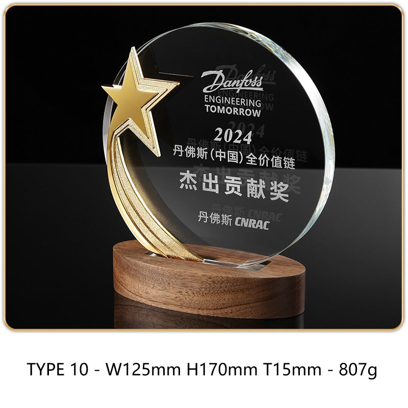 SP09 - Personalized Crystal Trophy with Wooden Base – Custom Engraved Award