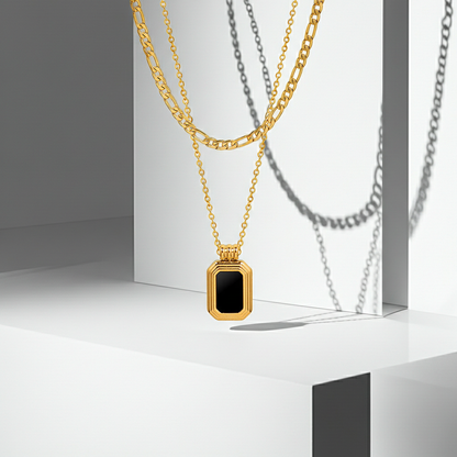 GP10 - Vintage Black Onyx Pendant Layered Necklace