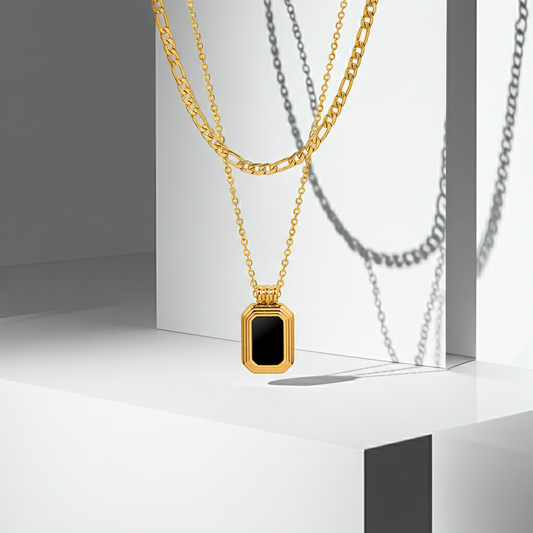 GP10 - Vintage Black Onyx Pendant Layered Necklace