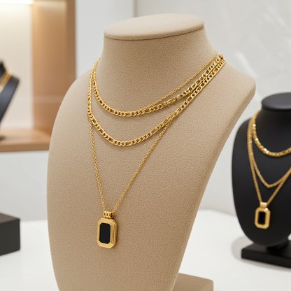 GP10 - Vintage Black Onyx Pendant Layered Necklace