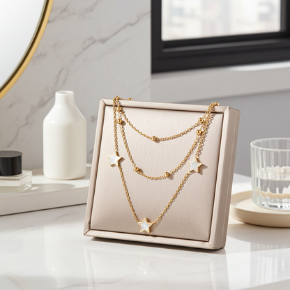 GP63 - Echoya White Heart & Clover Layered Necklace
