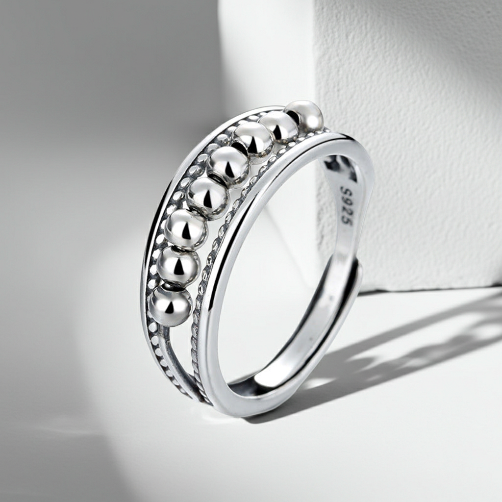 CC09 - 925 Sterling Silver Beaded Open Ring Set (Pair) – Adjustable Minimalist Couple Rings