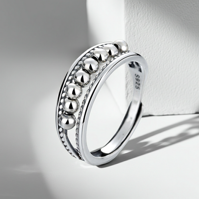 CC09 - 925 Sterling Silver Beaded Open Ring Set (Pair) – Adjustable Minimalist Couple Rings