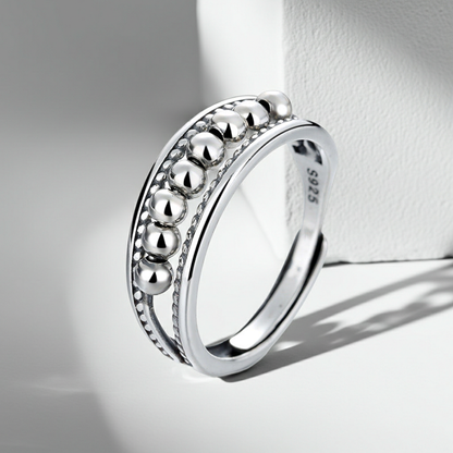 CC09 - 925 Sterling Silver Beaded Open Ring Set (Pair) – Adjustable Minimalist Couple Rings