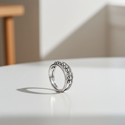 CC09 - 925 Sterling Silver Beaded Open Ring Set (Pair) – Adjustable Minimalist Couple Rings