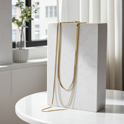 GP24 - Two-Layer Flat Snake Chain Necklace