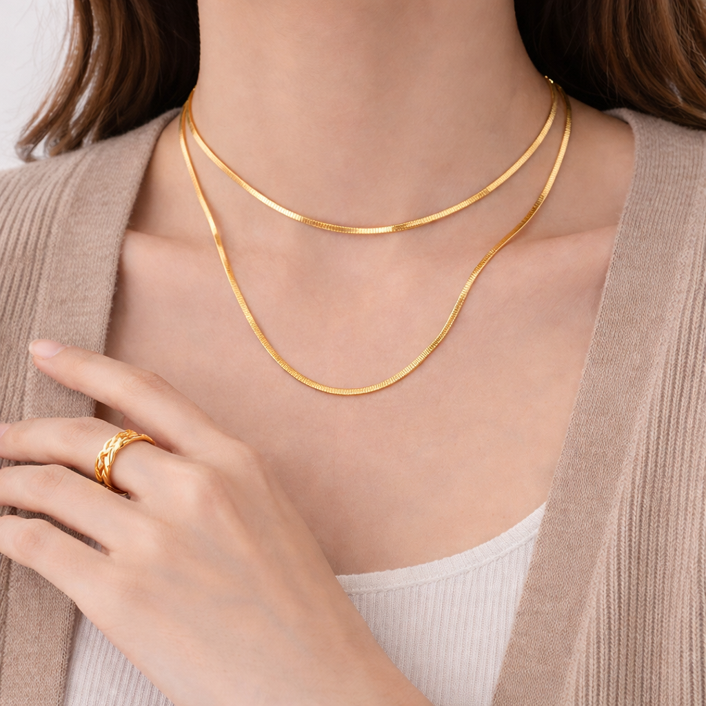 GP24 - Two-Layer Flat Snake Chain Necklace