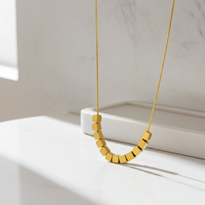 CC01 - Minimalist Gold Cube Bead Necklace | Customizable Geometric Jewelry