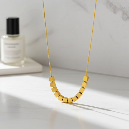 CC01 - Minimalist Gold Cube Bead Necklace | Customizable Geometric Jewelry