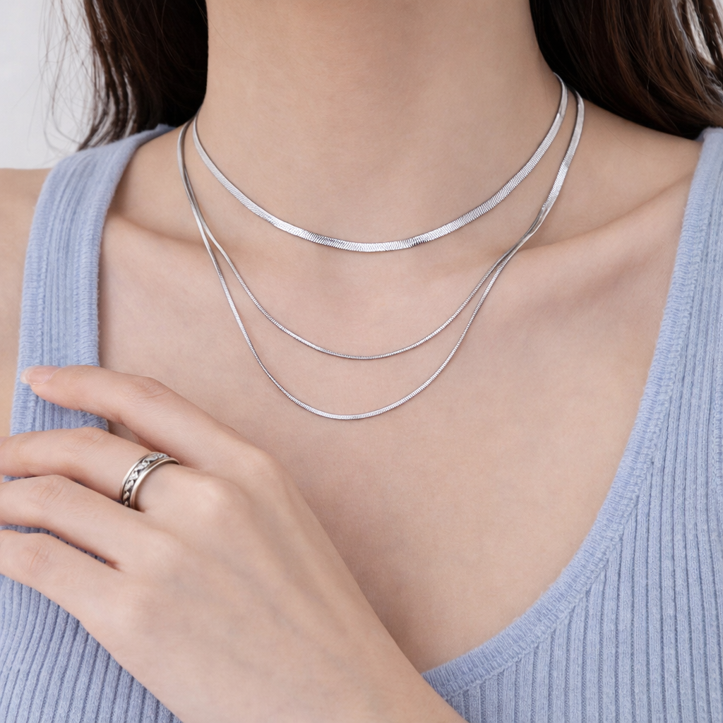 GP24 - Two-Layer Flat Snake Chain Necklace