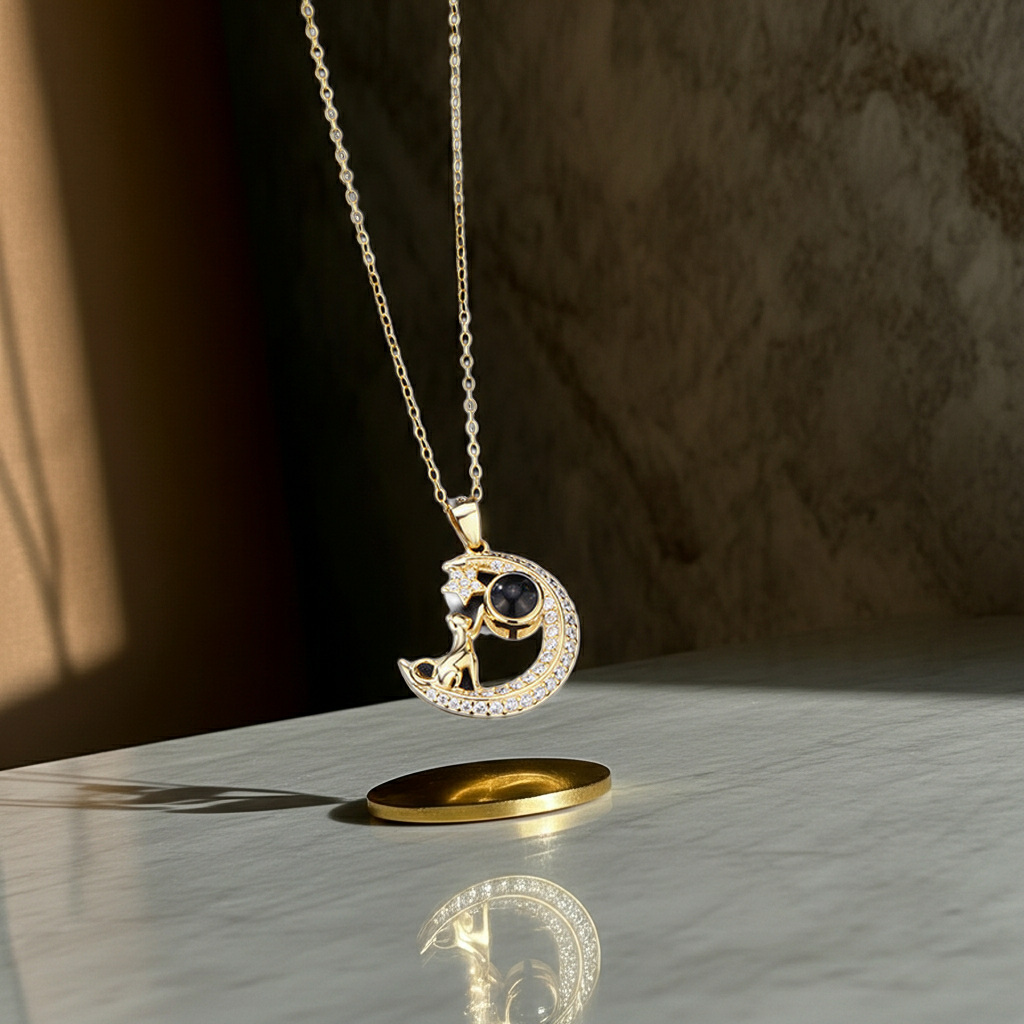 PXS104 - “Reach for the Stars” Moon & Dog Photo Projection Necklace