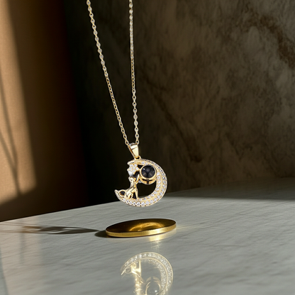 PXS104 - “Reach for the Stars” Moon & Dog Photo Projection Necklace