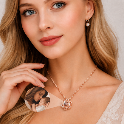 Personalized Photo Projection Heart Necklace with Picture Inside – Gift for Her – Rose Gold, Silver, and Gold Colour