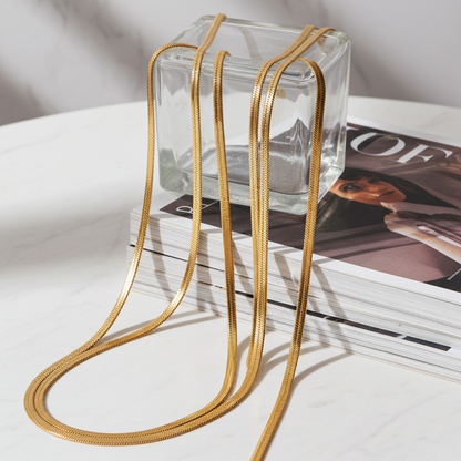 GP22 - Sleek Gold Flat Herringbone Chain Necklace