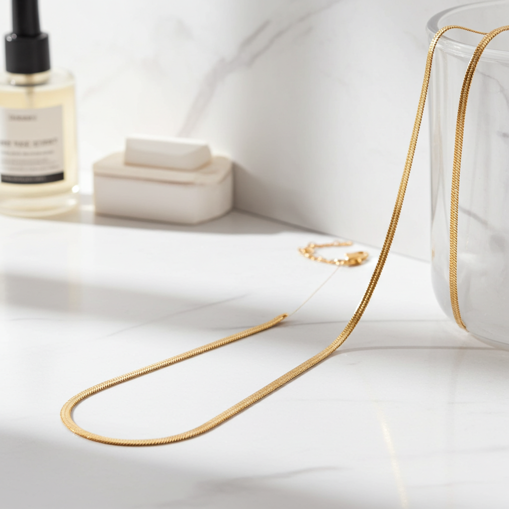 GP22 - Sleek Gold Flat Herringbone Chain Necklace