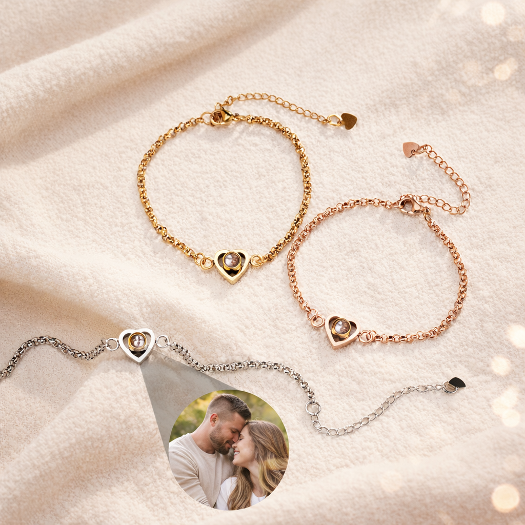 PS01 - Personalized Heart Projection Bracelet – Silver, Rose Gold, Gold Finishes