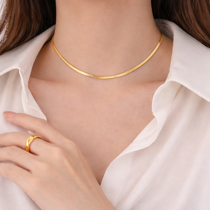 GP22 - Sleek Gold Flat Herringbone Chain Necklace