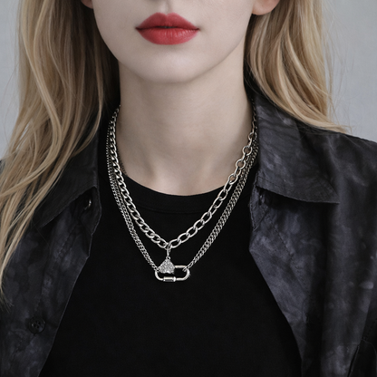 GP02 - Triple-Layer Heart Zircon Chain Necklace