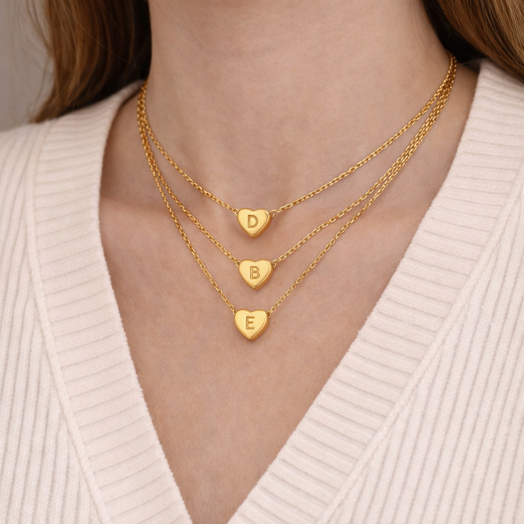 GP17 - Gold Heart Initial Necklace – Personalized Love Keepsake