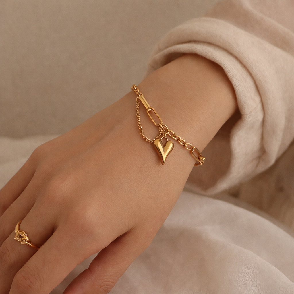 GP11 - Chunky Heart Link Chain Bracelet & Necklace – Bold Love in Every Link