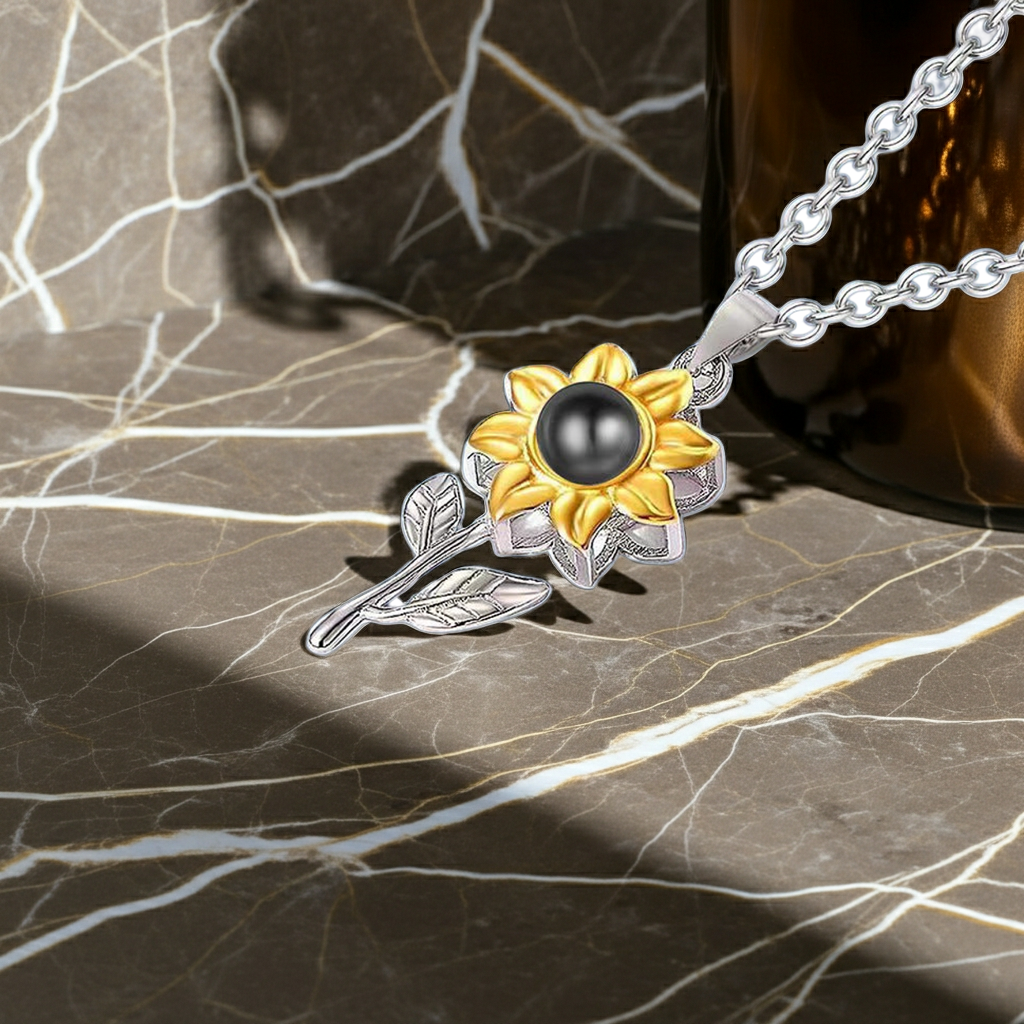 PX07 - Custom Sunflower Projection Necklace – Hidden Photo Inside (Multiple Color Options)