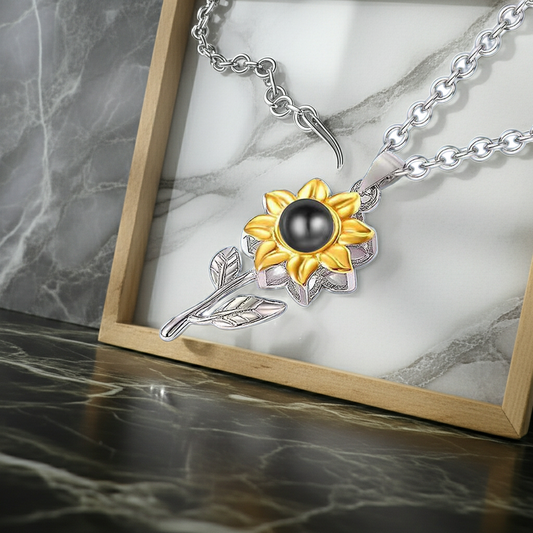 PX07 - Custom Sunflower Projection Necklace – Hidden Photo Inside (Multiple Color Options)